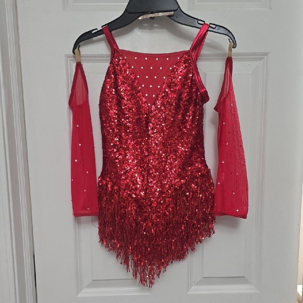 Red Sequin Fringe Dance Costume